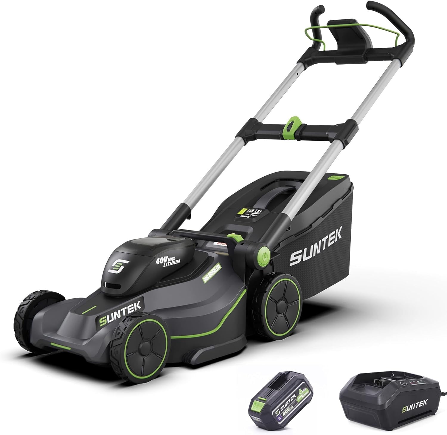 SUNTEK 40V 18-inch Cordless Lawn Mower with SmartView Display, 4.0Ah Lithium-ion Battery and Rapid Charger Included, Black