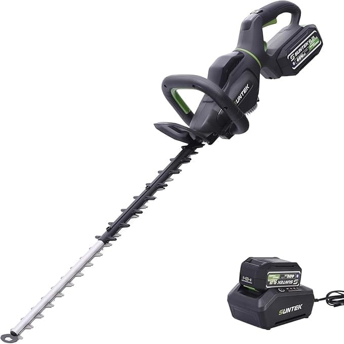 SUNTEK 40V Cordless Hedge Trimmer with 24'' Dual-Action Blade, Battery and Charger Included, Black