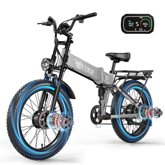 SUNTIBYE Ares Folding Ebike for Adults, 24" Fat Tires Electric Mountain Bike Dual Motor Peak 3000W, 34MPH 65Miles 52V 20AH UL2849