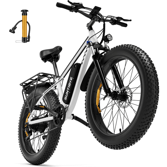 SUNTIBYE EB26 Electric Bike 26" Fat Tire Ebike for Adults, 65miles / 28mph Peak 1500W E-mountain Bicycle,48V 15Ah UL2849, White