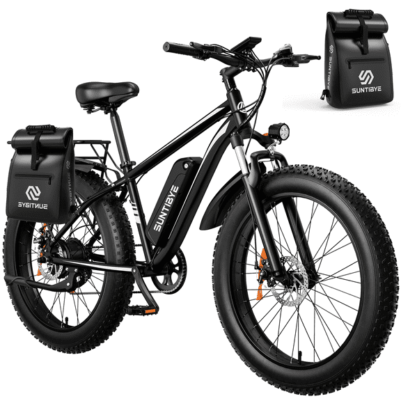 SUNTIBYE EB26 Electric Bike 26" Fat Tire Ebike for Adults, 65miles / 28mph Peak 1500W E-mountain Bicycle,48V 15Ah UL2849, Black