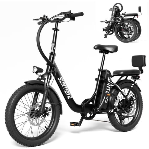 SUNTIBYE SE1 Folding Electric Bike for Adults, 1000W Motor, 28MPH, 48V 15Ah Battery, 20" Fat Tire E-Mountain Bike, UL2849, Black