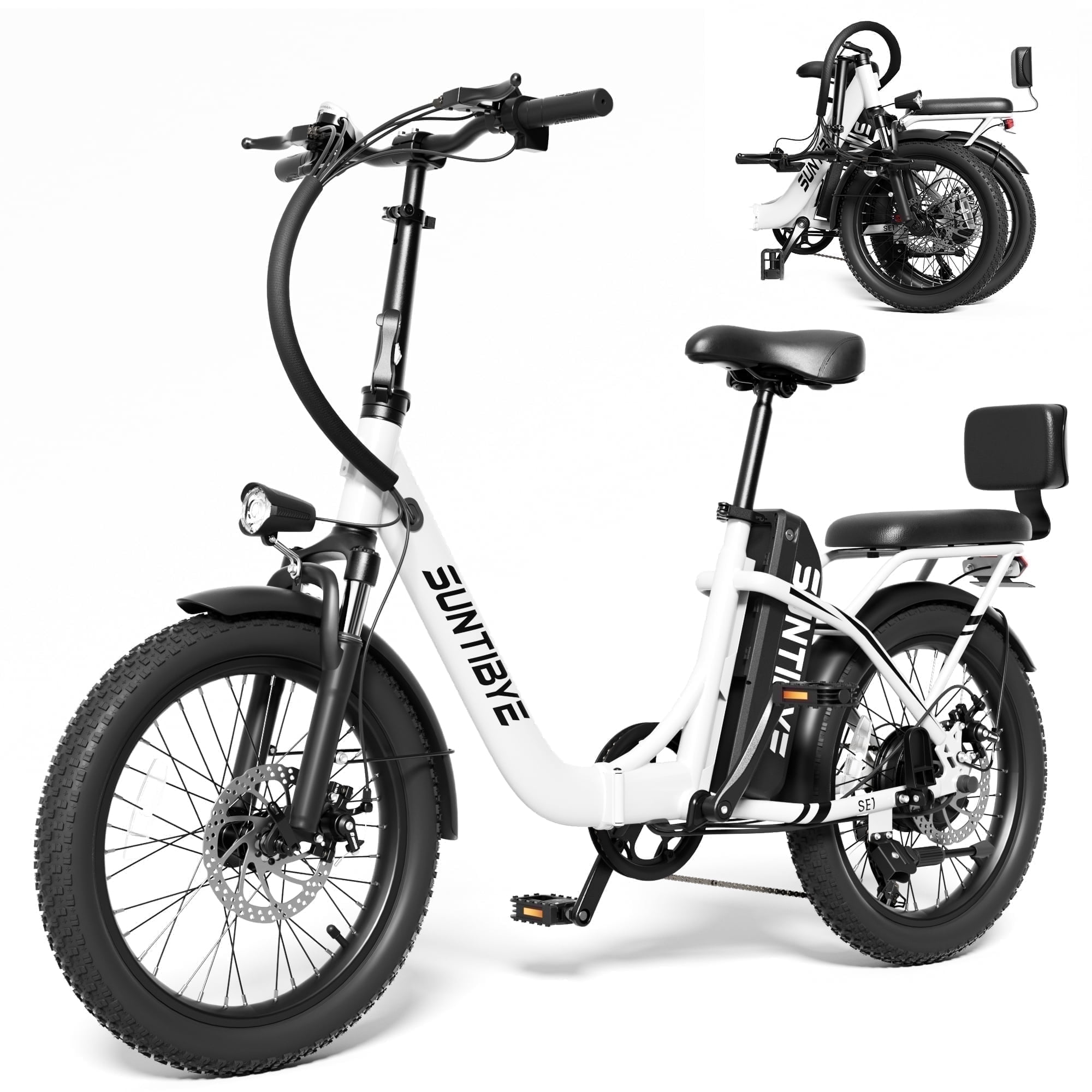 SUNTIBYE SE1 Folding Electric Bike for Adults, 1000W Motor, 28MPH, 48V 15Ah Battery, 20" Fat Tire E-Mountain Bike, UL2849, White