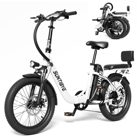 SUNTIBYE SE1 Folding Electric Bike for Adults, 1000W Motor, 28MPH, 48V 15Ah Battery, 20" Fat Tire E-Mountain Bike, UL2849, White