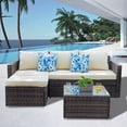 thumbnail image 1 of SUNTONE Patio Furniture Set - 5 Piece Outdoor Conversation Set,All Weather Patio Sectional Sofa Set, Brown / Beige, 1 of 5