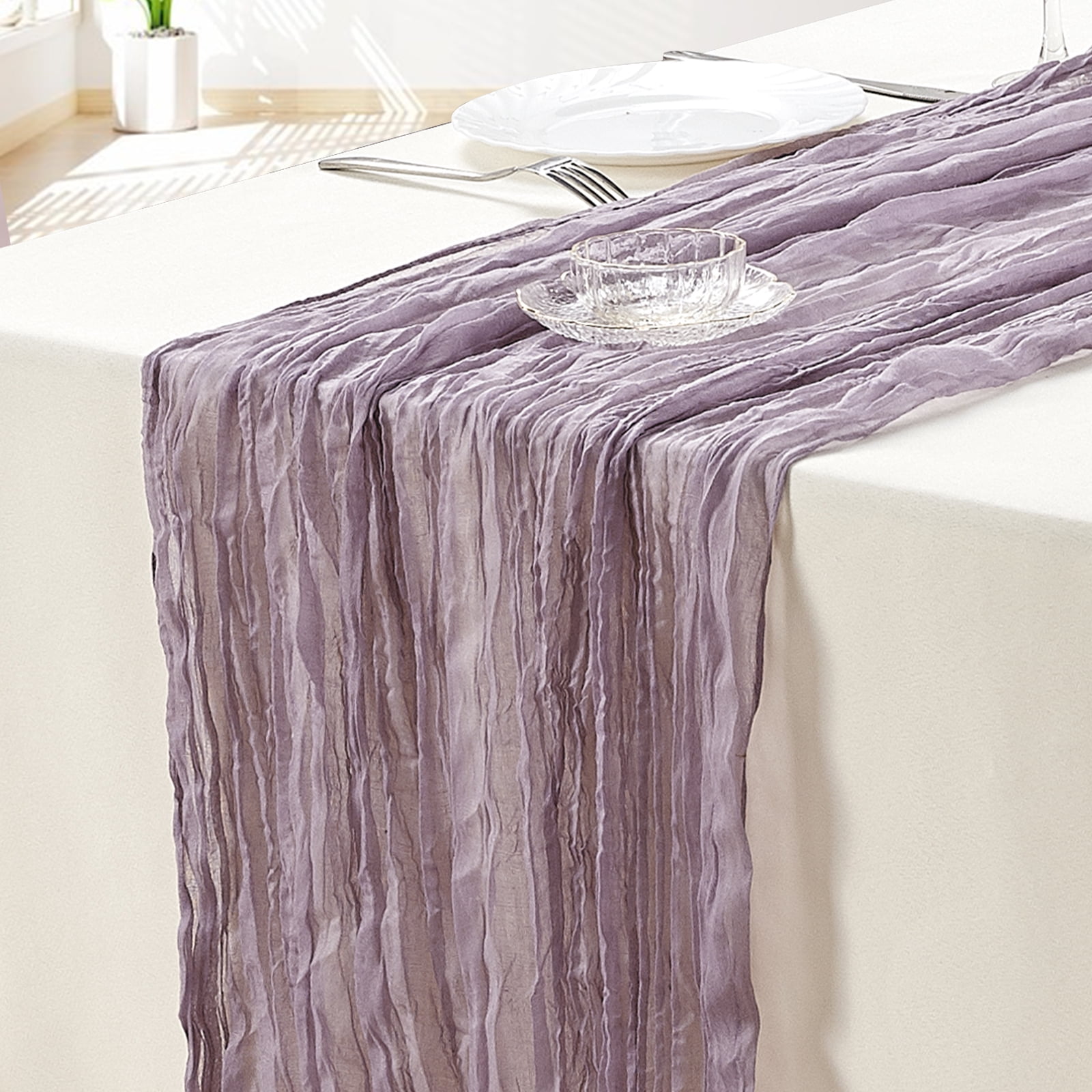 SUNTQ 10 pack Lavender Cheesecloth Table Runner, Bulk 10ft Boho Gauze