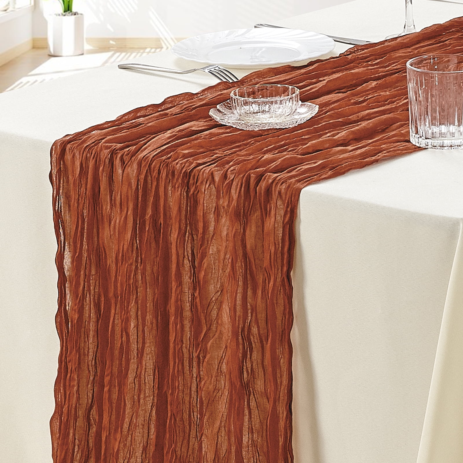 SUNTQ 10 pack Terracotta Cheesecloth Table Runner, Bulk 10ft Boho Gauze ...