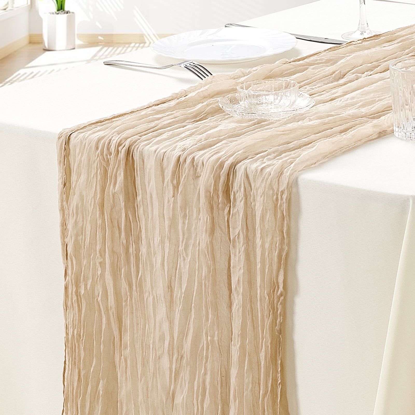SUNTQ 4 pack Cheesecloth Table Runners,10FT Gauze Boho Cheese Cloth