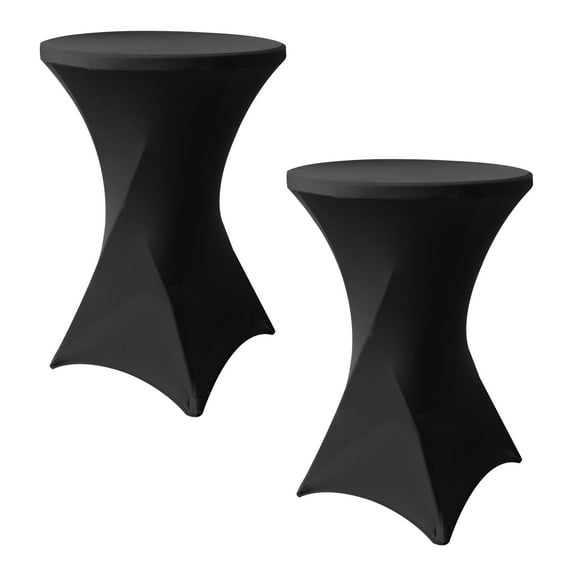 SUNTQ Cocktail Tablecloth 32x43 Inches 2 Pack,Spandex Stretch Table Cover for Highboy Cocktail Tables, Fitted Square Corners Tablecloths for Wedding, Banquet and Party,Black