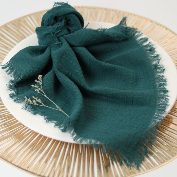 SUNTQ Handmade Cotton Napkins with Fringe 12 pack，Bulk Dinner Napkins Table Napkins for Fall Thanksgiving Christmas Party Wedding Decoration, Emerald Green
