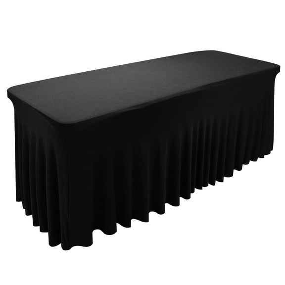 SUNTQ Table Skirts for Rectangle Tables 6ft ,Fitted Table Covers for 6 foot tables, Black Table Cloth for 6 ft Table with Skirt, Wrinkle Resistant Spandex Table Cover and Table Skirt