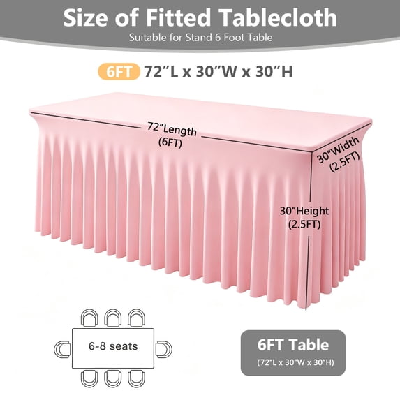 SUNTQ Table Skirt for Rectangle Tables 6ft ,Fitted Table Covers for 6 foot tables, Pink Table Cloth for 6 ft Table with Skirt, Wrinkle Resistant Spandex Table Cover and Table Skirt