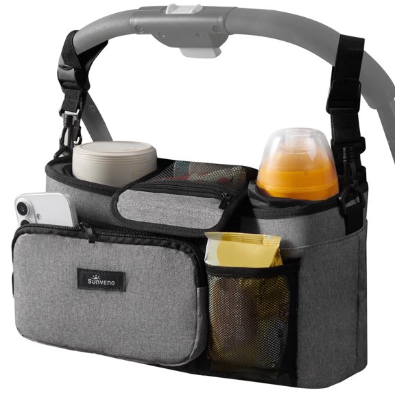SUNVENO Universal Stroller Cup Holder with Snack Tray and Phone Holder
