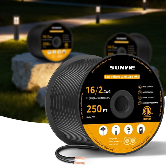 SUNVIE 12/2 Low Voltage Landscape Wire 250FT Outdoor Light Cable 12 Gauge 2 Conductors, Pure Copper