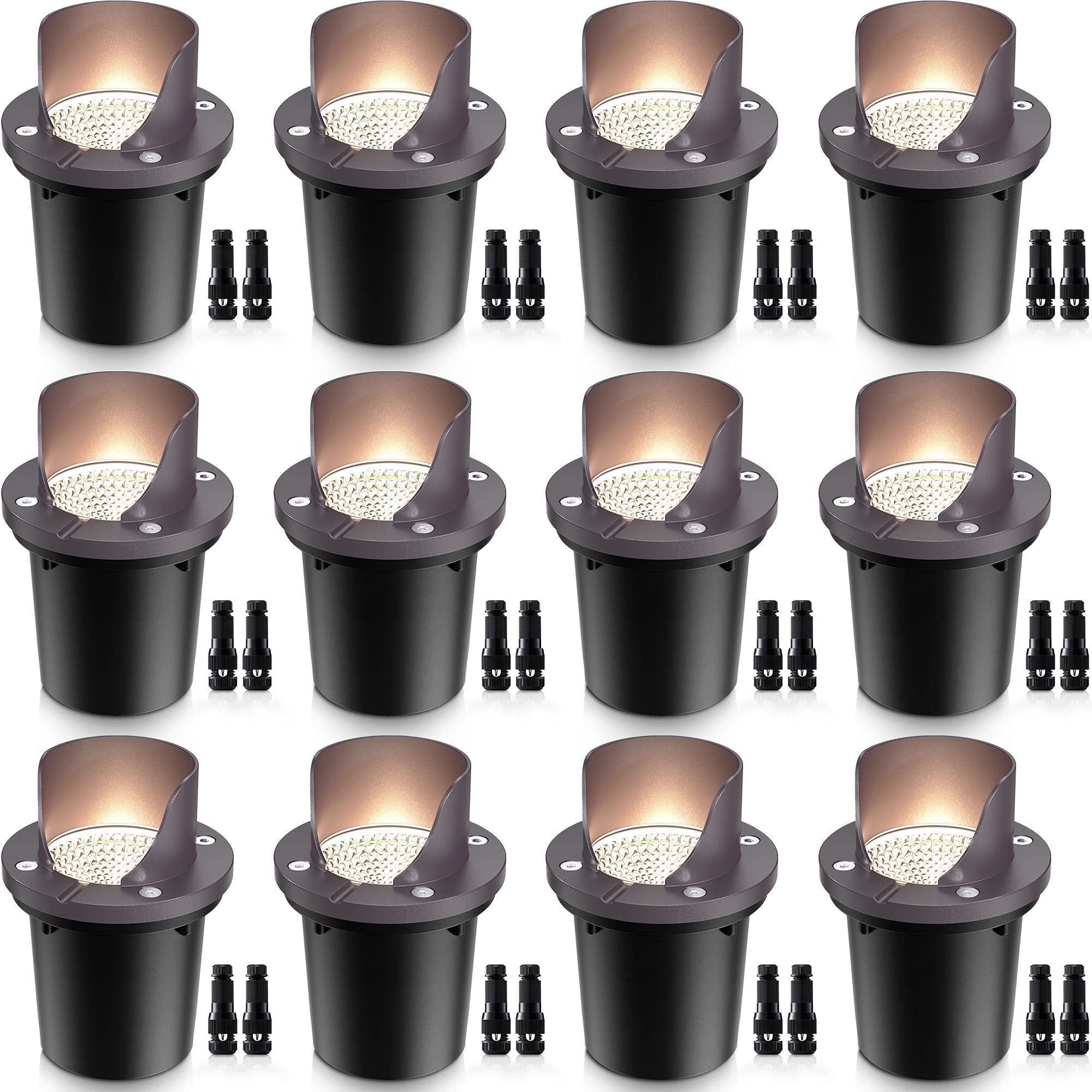 12-Pack Black LED Pathway In-Ground Lights with Connectors
