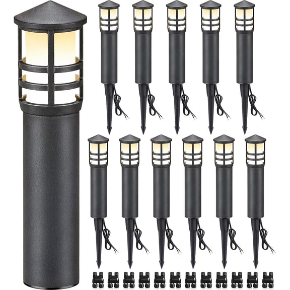 SUNVIE 12-Pack Low Voltage Landscape Pathway Lights 3W Outdoor Lighting 3000K 12-24V LED Bollard Path Wired CRI 90+ Aluminum for Walkway Yard Garden, ETL Listed Cord