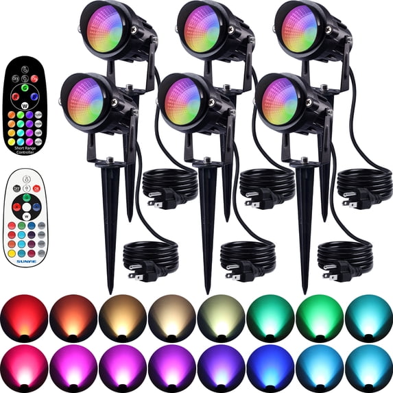 SUNVIE RGBW Christmas Spotlight Outdoor Color Changing LED Landscape Lighting 12W with Remote Control Waterproof for House Garden Decorative, 6 pack