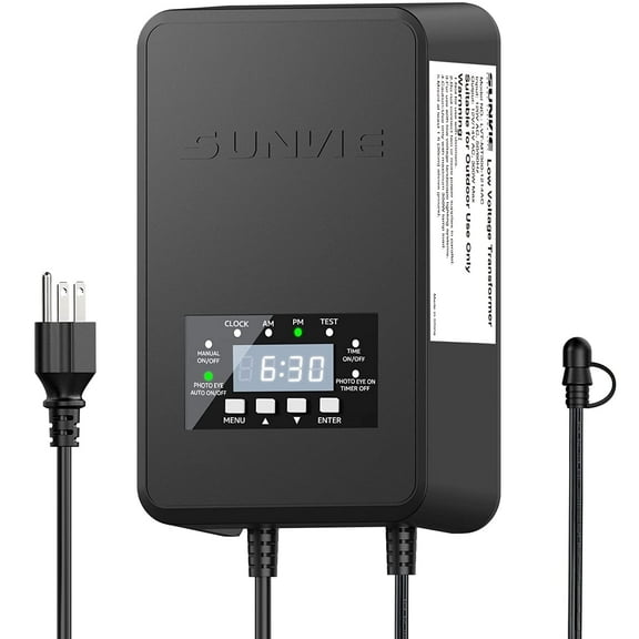 SUNVIE 120W Low Voltage Transformer for Outdoor Landscape Lighting with Timer and Photocell Sensor
