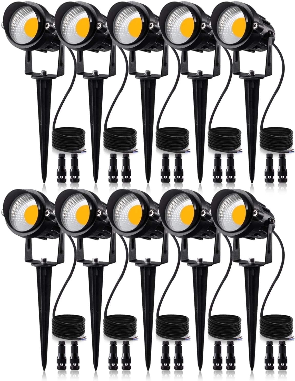 SUNVIE 12W Low Voltage LED Landscape Lights with Connectors, Outdoor Spotlights with Spike Stand