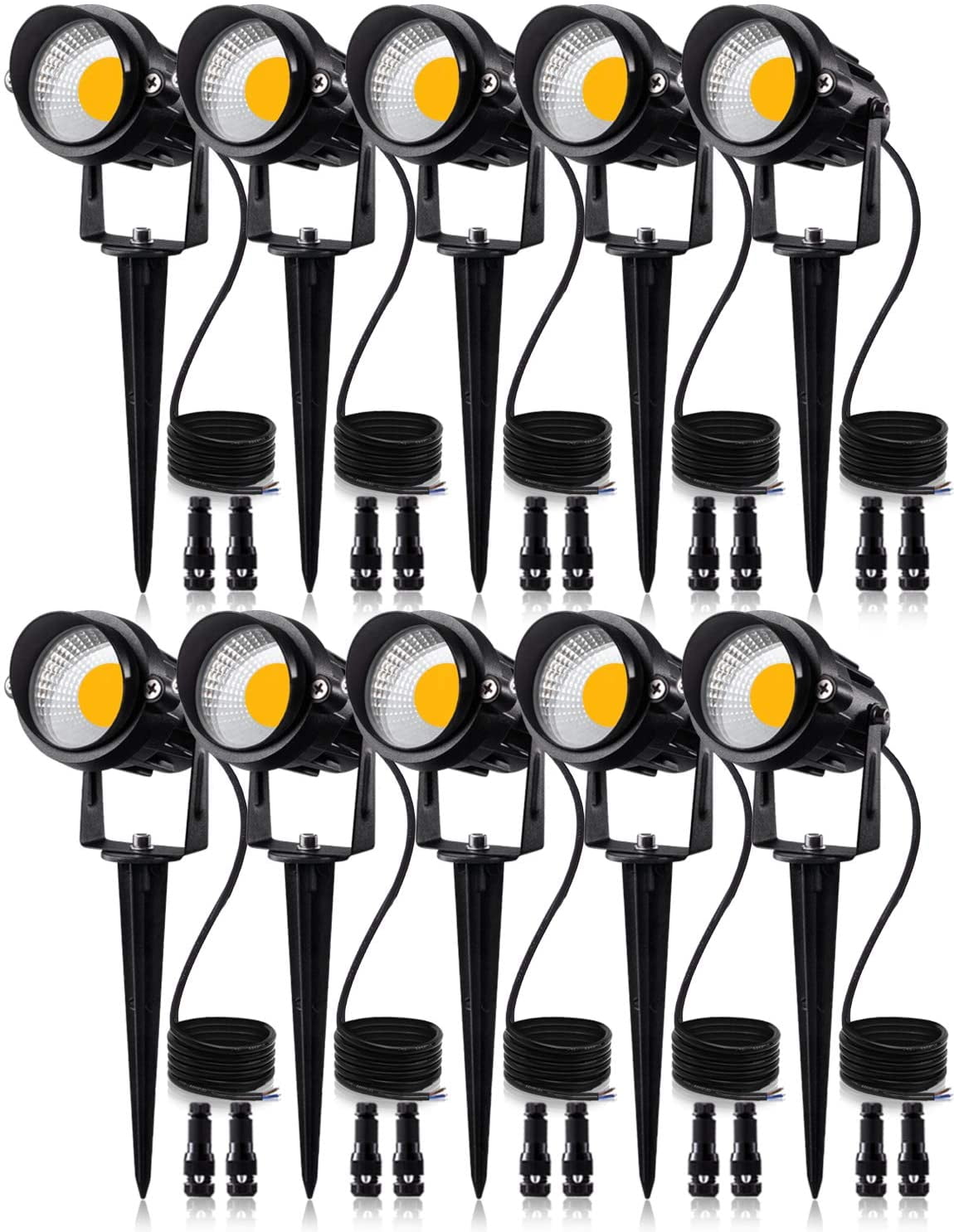 SUNVIE 12W Low Voltage LED Landscape Lights with Connectors, Outdoor 12V  Super Warm White (900LM) Waterproof Garden Pathway Lights Wall Tree Flag  Spotlights with Spike Stand (10 Pack with Connector)