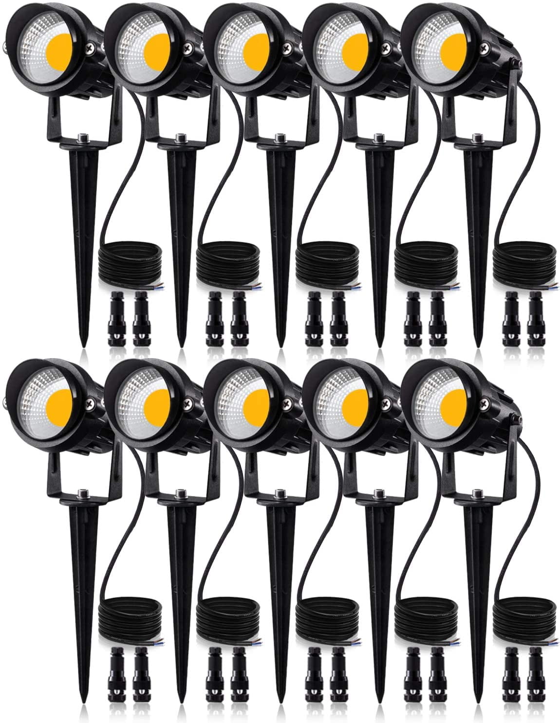 12W Black LED Pathway Lights with Spike Stand, 10 Pack
