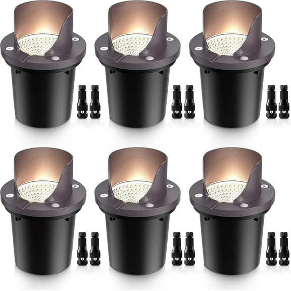 SUNVIE 12W Low Voltage Landscape Lighting Outdoor In-Ground Light LED Well Lights for Garden, 6 pack