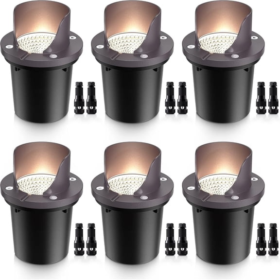 SUNVIE 12W Low Voltage Landscape Lighting Outdoor In-Ground Light LED Well Lights for Garden, 6 pack