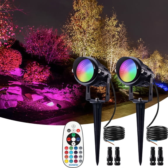 SUNVIE 12W RGB Christmas Low Voltage Color Changing Landscape Lighting Waterproof LED Outdoor Spotlight for Yard Garden Holiday Decorations, 2 pack