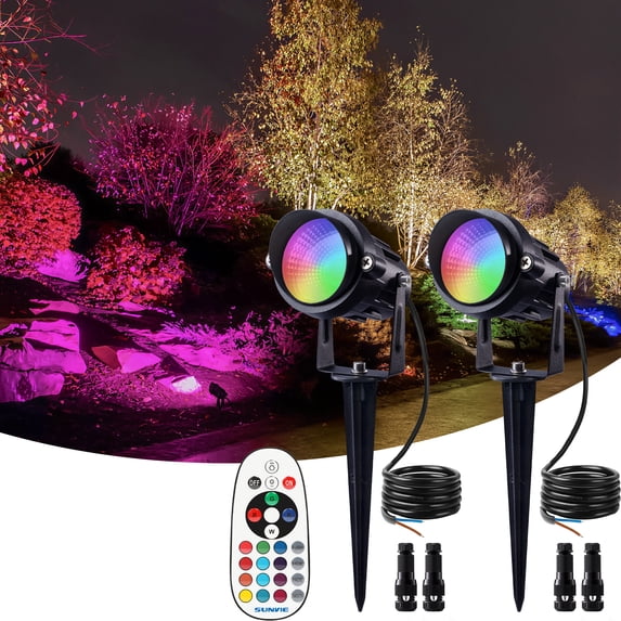 SUNVIE 12W RGB Christmas Low Voltage Color Changing Landscape Lighting Waterproof LED Outdoor Spotlight for Yard Garden Holiday Decorations, 2 pack