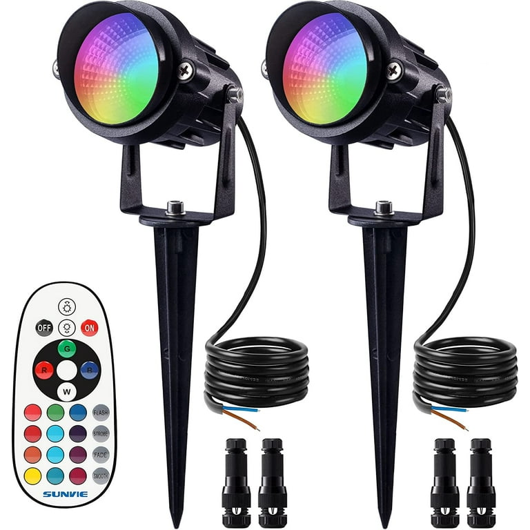 SUNVIE 12W RGB Low Voltage Color Changing Landscape Lights Remote Control Waterproof LED Landscape Lighting for Yard Garden Pathway Holiday Christmas Decorations Outdoor Indoor 2 Pack with Connector W...