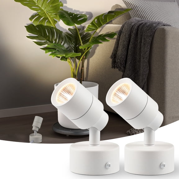 SUNVIE 2 Pack LED Uplights for Indoor Use, Warm White Floor Spotlight Lamp, 120V Accent Lighting, 5.9ft Cord with Foot Switch