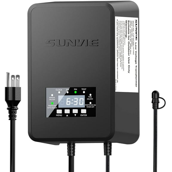 SUNVIE 300W Low Voltage Step Down Transformer with Timer and Photocell Sensor for Landscape Lighting