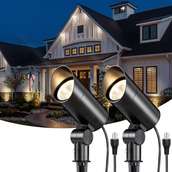 SUNVIE 30W LED Outdoor Landscape Spotlight 3000lm Flag Light with Metal Stake and Plug, 2 pack