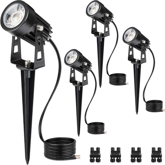 SUNVIE 3W Low Voltage Landscape Lighting LED Outdoor Spotlight with Connectors for Garden, 4 Pack