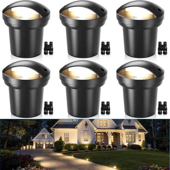 SUNVIE 6 Pack Low Voltage Landscape Lighting 5W Waterproof Well Lights LED in Ground with Wire Connectors Anti-Glare Outdoor Ground Light 3000K