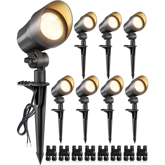 SUNVIE 6W LED Low Voltage Landscape Lighting with Connectors Warm White Spotlights Outdoor, 8 Pack