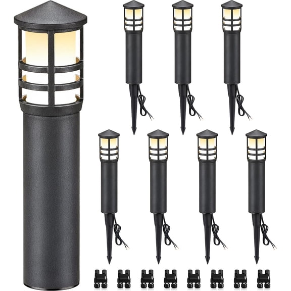 SUNVIE 8-Pack Low Voltage Pathway Lights 3W LED Landscape Lighting 3000K Warm White CRI 90+ Wired 12-24V Aluminum Bollard Path for Walkway Yard Garden, ETL Listed Cord