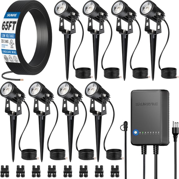 SUNVIE All-in-One LED Low Voltage Landscape Lighting Kit with Transformer and Wire for Garden