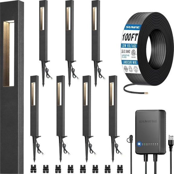 SUNVIE LED Low Voltage Landscape Lighting Kit, 8 Pack Pathway Lights with Transformer and Wire