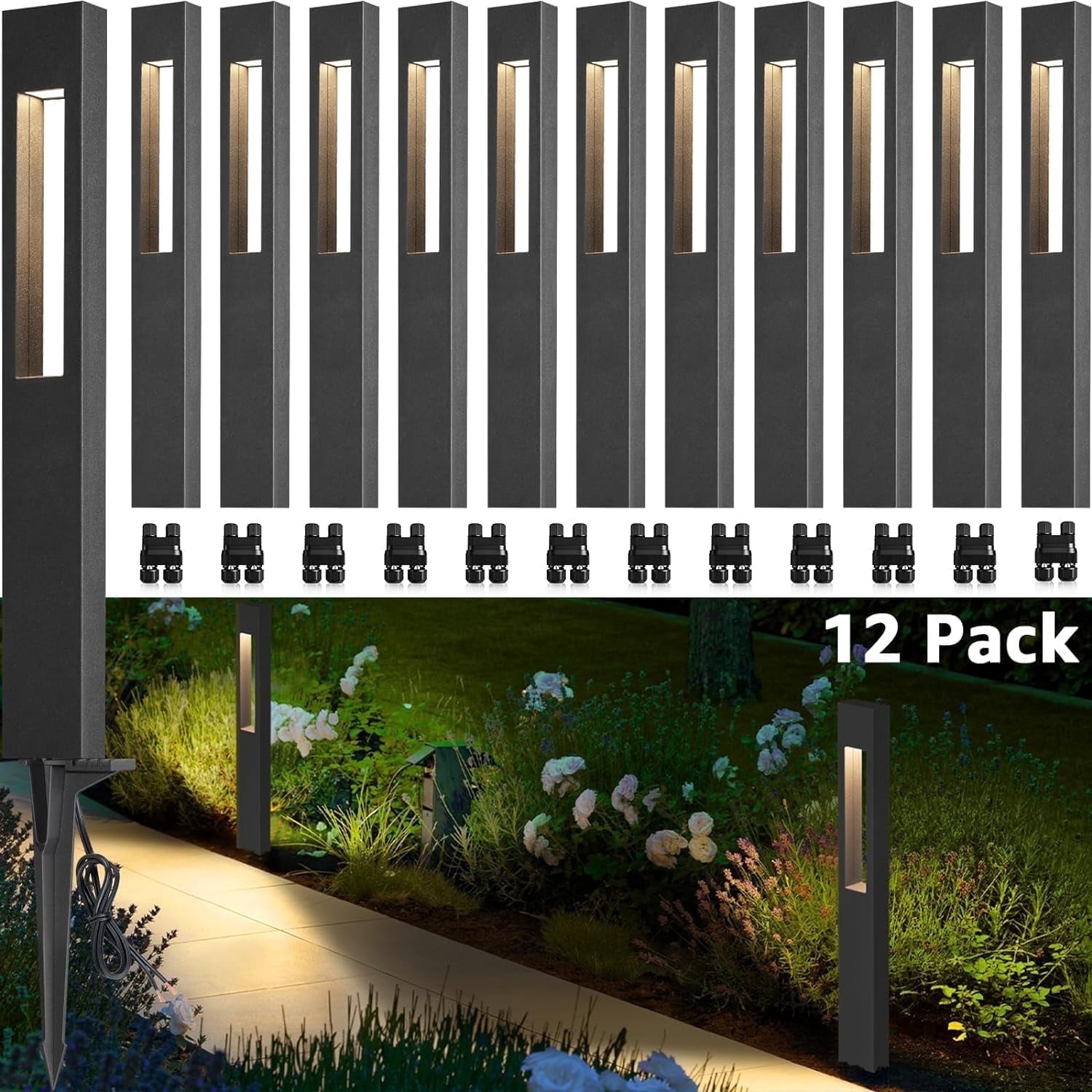 SUNVIE LED Low Voltage Landscape Pathway Lighting 3W for Walkway Garden Yard Decoration, 12 pack