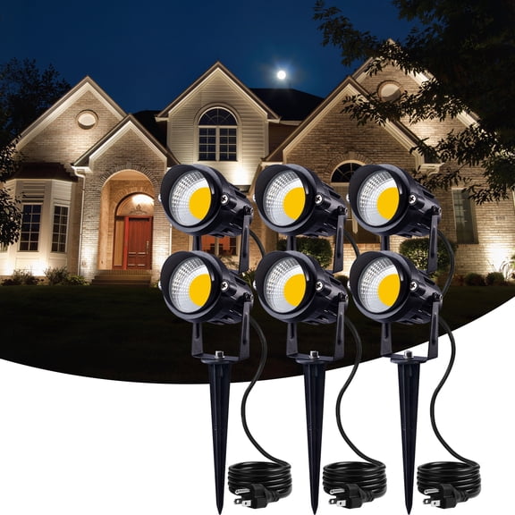 SUNVIE LED Outdoor Spotlight 12W Landscape Lighting 120V Waterproof Flaglight with 3-Plug in, 6 Pack