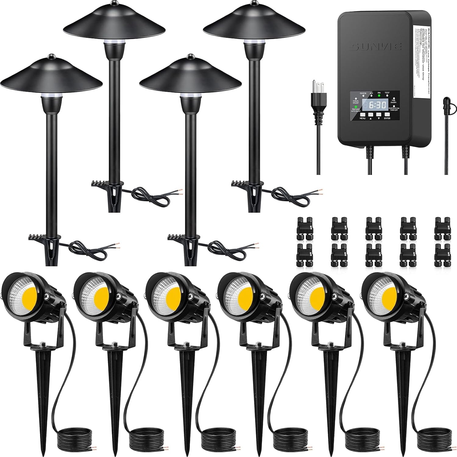 JTBI 8W 800LM Low Voltage Landscape Lights – 2700K Warm White, 12V/24V, IP67 Waterproof Spotlights For Trees & Garden – 4 Pack With Connectors