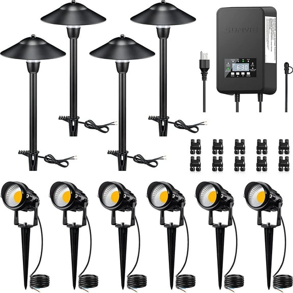 SUNVIE Low Voltage Landscape Lighting Kit with Transformer LED Outdoor Spotlight Path Light for Yard