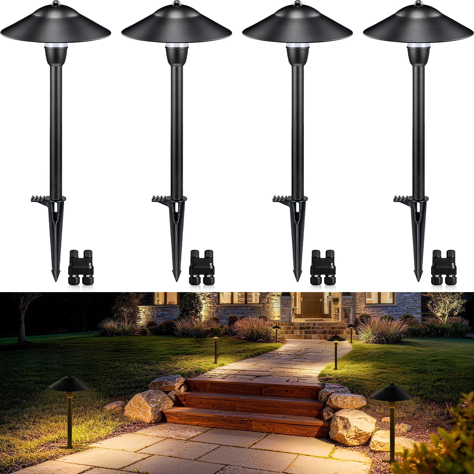 SUNVIE Low Voltage Pathway Light LED Landscape Lighting 3W 12-24V 3000K for Yard Walkway, 4 Pack