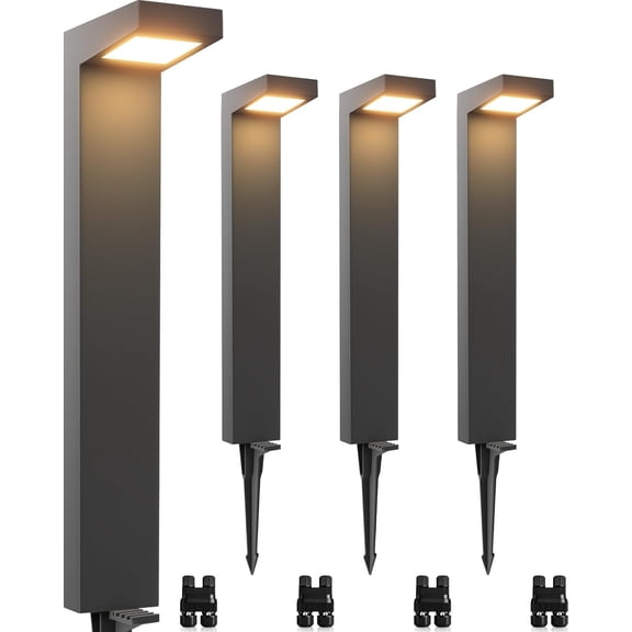 SUNVIE Low Voltage Pathway Lights Wired 3000K 5W LED Outdoor Landscape Lighting with Connectors Cast-Aluminum Waterproof Path for Garden Walkway, 12-24V, AC/DC, 4 Pack
