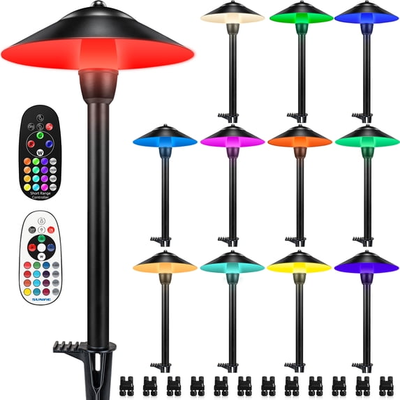SUNVIE RGBW Low Voltage Landscape Pathway Lights 3W Color Changing LED Light, 12 Pack