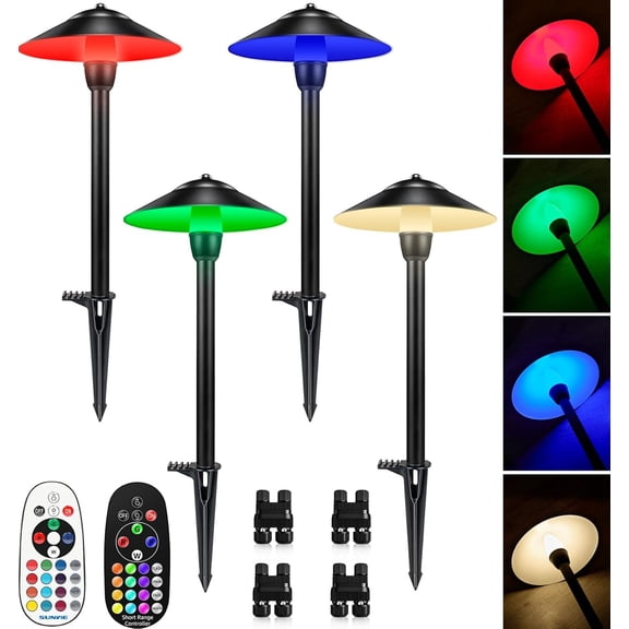 SUNVIE RGBW Low Voltage Pathway Lights 3W Color Changing Landscape 12-24V Multi-Color Path Waterproof for Yard Garden Walkway Holiday Lighting ETL Listed Cord, 4 Pack