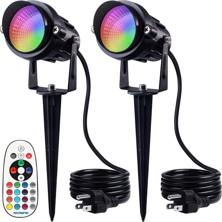 SUNVIE Christmas RGBW Landscape Spotlights Outdoor 6W Color Changing 120V LED Lights with Remote 2 Pack Walmart