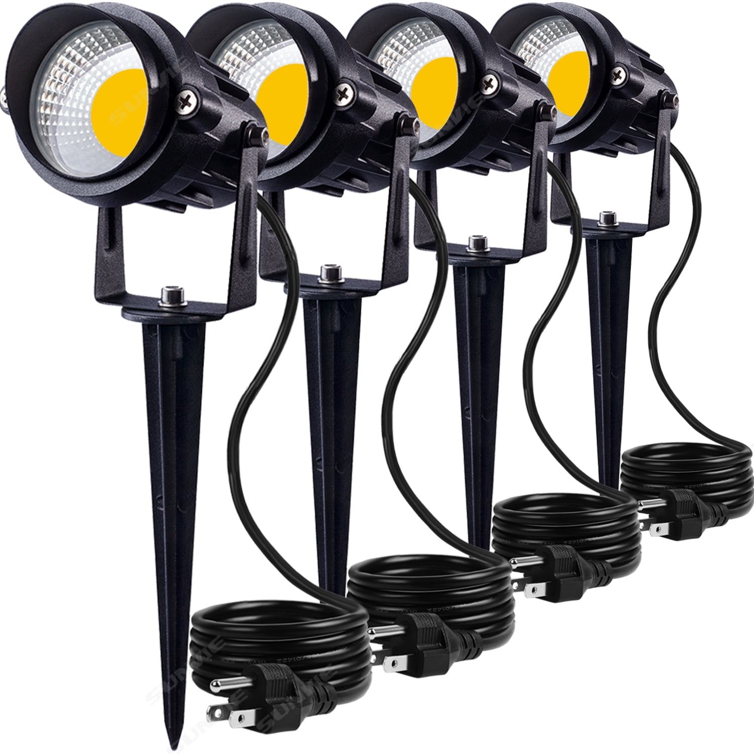 SUNVIE Spotlight Outdoor 12W 120V LED Landscape Lighting with Spiked Stake for Garden, 4 Pack