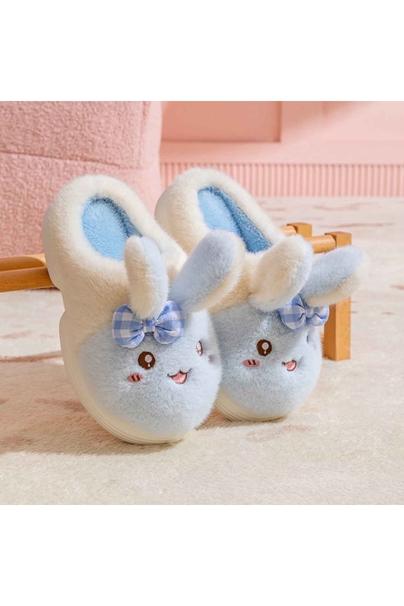Bunny Slippers for Women - Fleece Lined Closed Toe, Pastel Blue Slip-Resistant Indoor Shoes, US 5-9 (EU 36/38/40),Size 38